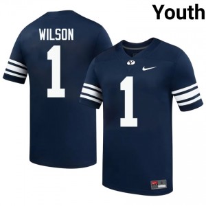 Official #1 Zach Wilson Navy BYU Cougars Youth NCAA Football Pro-Grade Embroidered Jersey 82768791