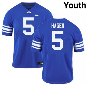 Official #5 Cody Hagen Royal Cougars Youth High School Football Pro-Grade Embroidered Jersey 19706542